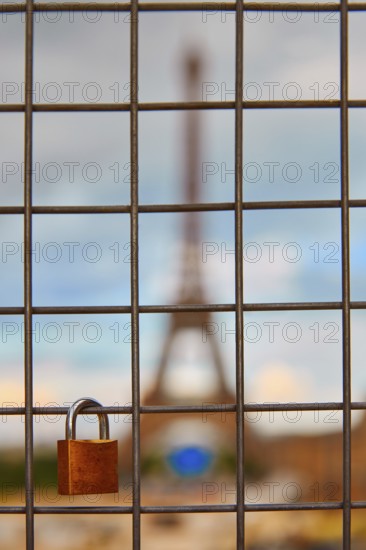 Eiffel Tower and Padlocks in Trocadero Paris at France