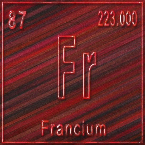 Francium chemical element, Sign with atomic number and atomic weight, Periodic Table Element