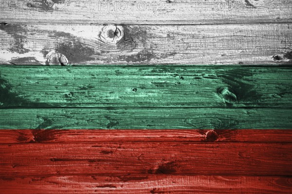 Bulgaria flag on wooden planks background wood flag