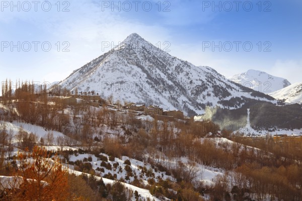 Cerler ski area skyline in Huesca Pyrenees of Spain