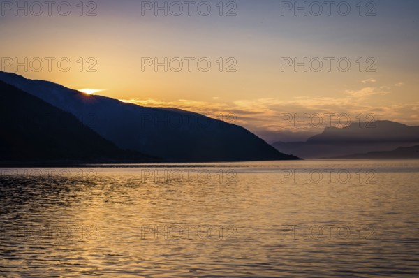 Landscape photography of the evening mood at the Sognefjord in Norway in the summer. Beautiful landscape at the Sognefjord in Norway in the evening