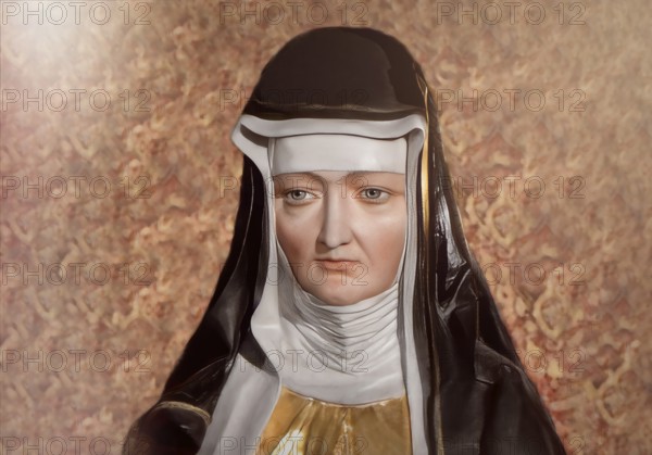 Figure of Hildegard of Bingen, Sibyl of the Rhine, 1098 – 1179, German Benedictine abbess and polymath, digitally edited