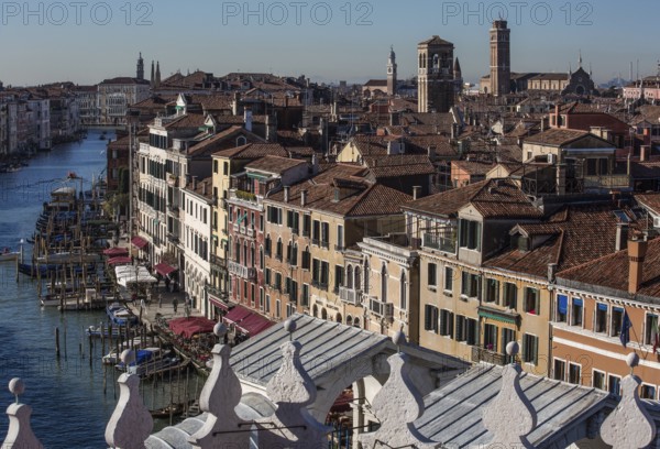 Italy Venice Grand Canal -452 View from the roof of the Fondaca dei Tedeschi to the west right Campanile of San Silvestro far right Frari church