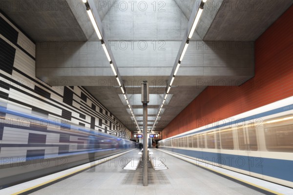 MUNICH, GERMANY, JANURAY 01, 2023, Iconic walls of subway station Oberwiesenfeld in Munich, Bavaria, Germany, Europe