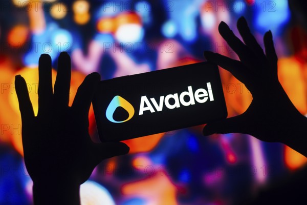 In this photo illustration, the Avadel Pharmaceuticals logo is displayed on a smartphone mobile screen