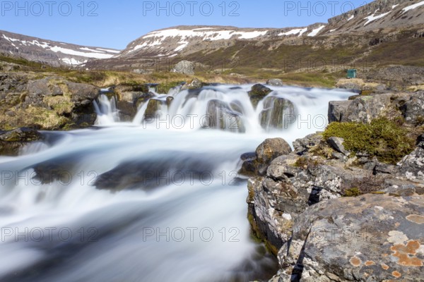 Magnificent stream of Dynjandi waterfall in the Westfjords, Iceland, Europe