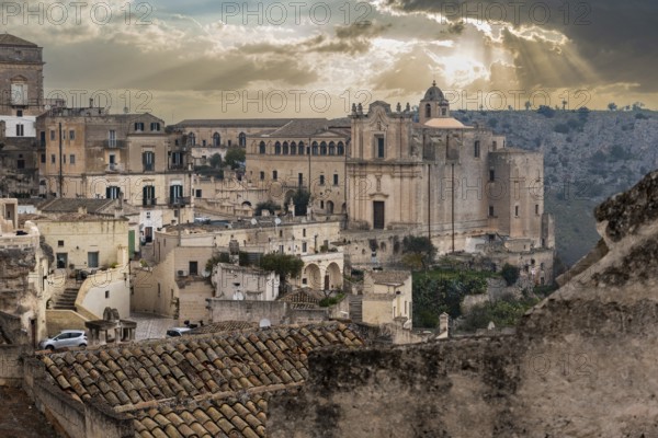 Sunset over convent of Saint Agostino in Matera, Southern Italy