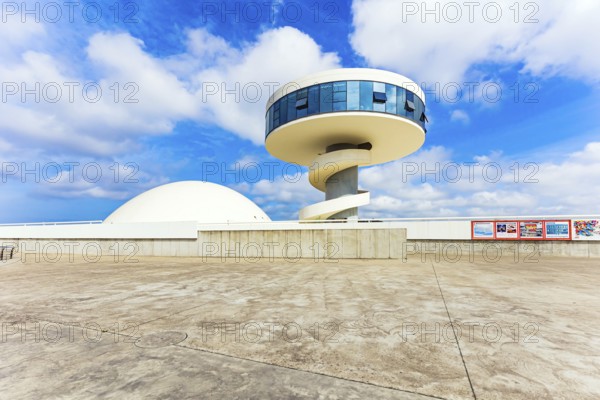International center of the architect Oscar Niemeyer. The town of Avilas in Asturias. North of Spain. The complex consists of several futuristic buildings of white color and various shapes