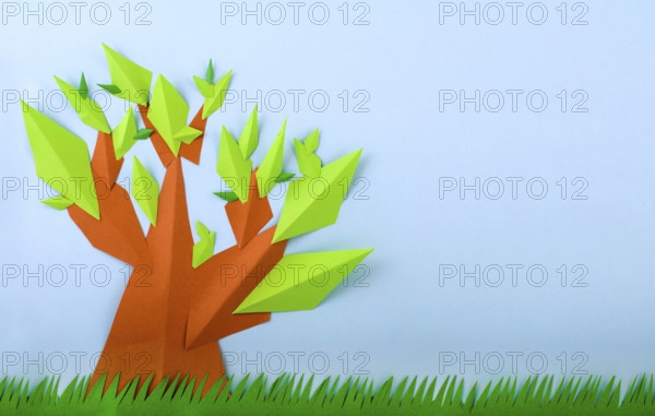 Summer view green tree paper made and grass