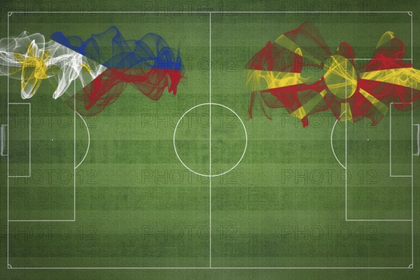 Philippines vs North Macedonia Soccer Match, national colors, national flags, soccer field, football game, Competition concept, Copy space