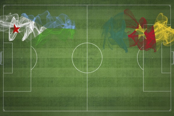 Djibouti vs Cameroon Soccer Match, national colors, national flags, soccer field, football game, Competition concept, Copy space