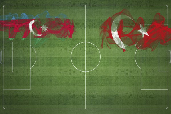 Azerbaijan vs Turkey Soccer Match, national colors, national flags, soccer field, football game, Competition concept, Copy space