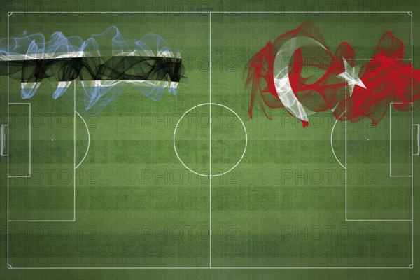 Botswana vs Turkey Soccer Match, national colors, national flags, soccer field, football game, Competition concept, Copy space