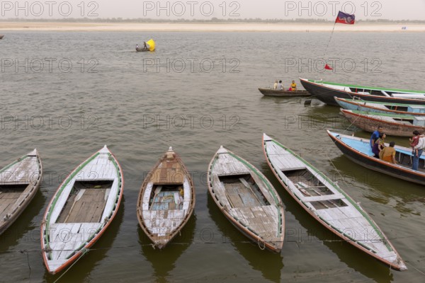 Boats parked, varanasi, uttar pradesh, india, asia