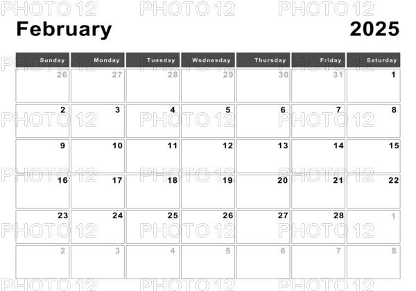 February 2025 calendar, week start Sunday, modern design