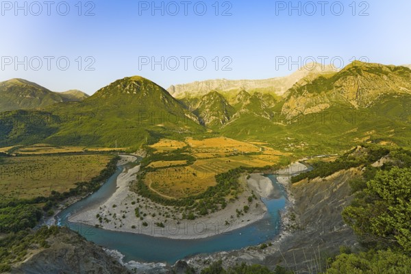 Vjosa river bend panorama at sunrise. I got up at 3 am in the morning to get there for the photo as the area is very remote from Gjirokastra