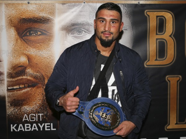 Heavyweight boxer Agit Kabayel (SES Boxing, Essen) with belt at the SES Boxing Gala on 4 February 2017 at the Maritim Hotel Magdeburg