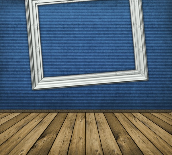 Vintage blue interior with wooden floor