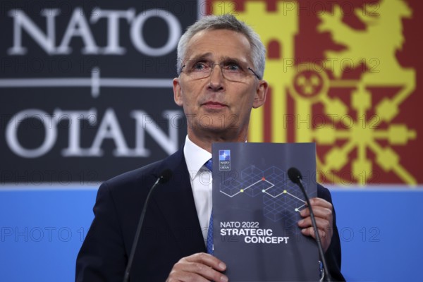Madrid, Spain - 29 June, 2022: NATO Secretary General Jens Stoltenberg speaks at a press conference during a NATO summit in Madrid, Spain, Europe