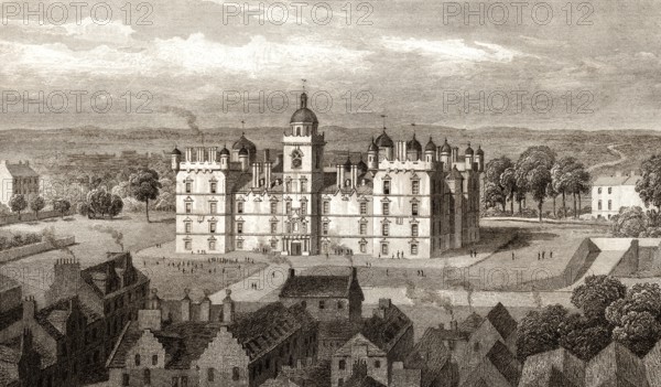 Heriot's Hospital, from the Castle hill, Edinburgh, Scotland, 19th century, from Modern Athens by Th. H. Shepherd