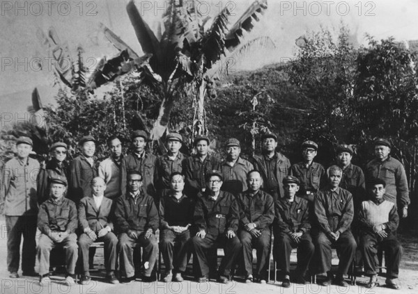 Front row, left to right: Pe Htaung, Ye Tun, Tin Yee, Khin Maung Gyi, Thakin Ba Thein Tin, Myo Myint, Kyaw Mya, Kyin Maung, Mya Min, . Back row, left to right: Aye Ngwe, Kyaw Myint, Li Ziru, Tint Hlaing, Chao Ngi Lai, Kyaw Zaw, Sai Aung Win, San Thu, Tun Lwin, unknown, Zau Mai, Soe Thein.<br/><br/> The Communist Party of Burma (Burmese: ?????????????????????, CPB) is the oldest existing political party in Burma. The party is unrecognised by the Burmese authorities, rendering it illegal, so it operates in a clandestine manner, often associating with insurgent armies along the border of People's Republic of China. It is often referred to as the Burma Communist Party (BCP) by both the Burmese government and the foreign media