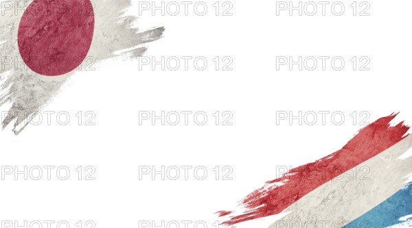 Flags of Japan and Luxembourg on White Background