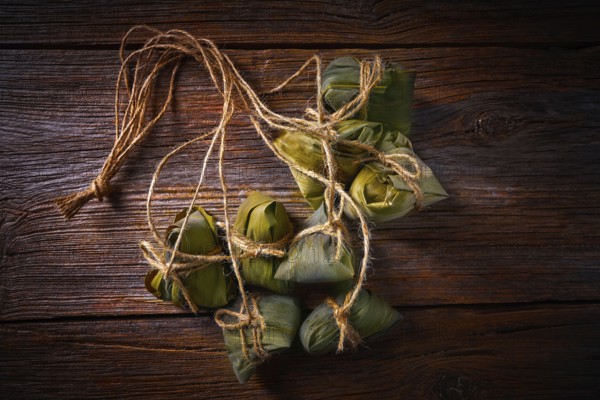 Zongzi Glutinous sticky Rice Dumplings recipe wrap with bamboo leaves asian food