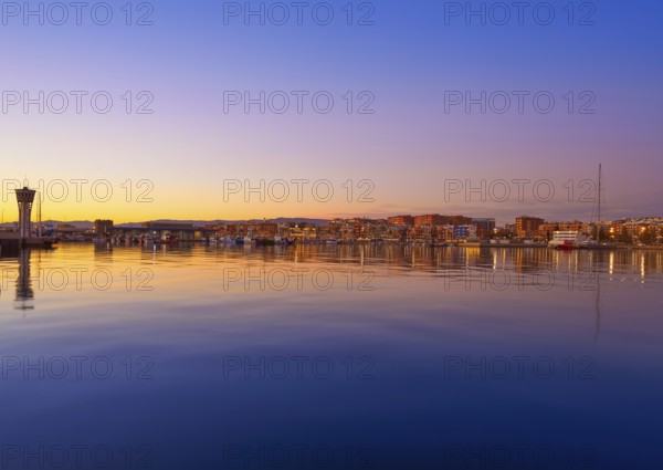 Tarragona port sunset with sea reflection in Catalonia