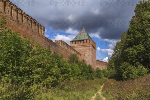 Fortress wall with the Pozdnyakov Tower in Smolensk, Russia, Europe