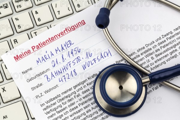 A living will in German. Instructions for the doctor or hospital in the event of a terminal illness. Austria