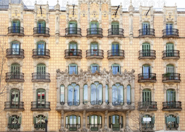 Barcelona city facade with balconade in Catalonia Spain