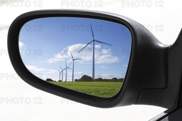 Rearview car driving mirror view windmills electric aerogenerators