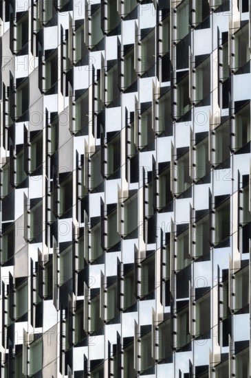 Brussels European Quarter, Belgium, March 15, 2023, Abstract patterns and lines of windows and shutters of a contemporary apartment block, Europe