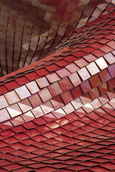 Covering of a building with the use of modern tiles of red color