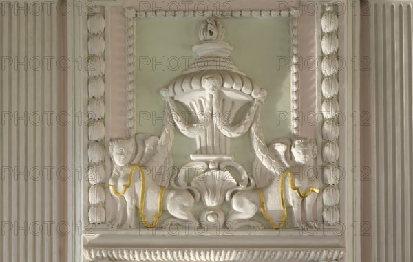 Brauweiler near Pulheim, abbey, prelature building, imperial hall, stucco detail above the fireplace, winged sphinx