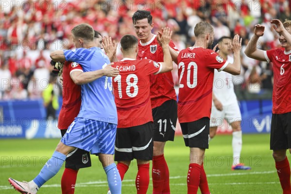 BERLIN, GERMANY - JUNE 21, 2024: Euro 2024 Groupe D match Poland vs Austria 1:3. Team of Austria joy after win the match.