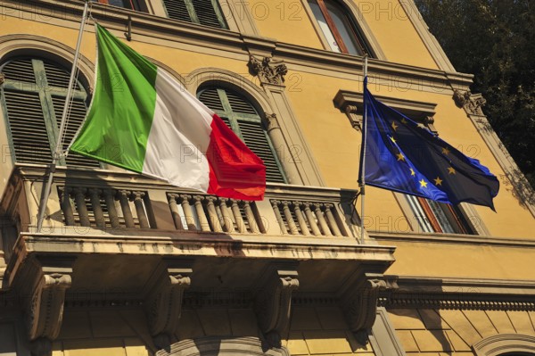 Italian national flag and the European flag