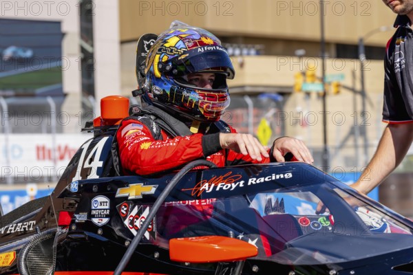 INDYCAR driver, SANTINO FERRUCCI (14) of Woodbury, Connecticut, prepares to practice for the Chevrolet Detroit Grand Prix at the Streets of Downtown Detroit in Detroit MI, USA, North America