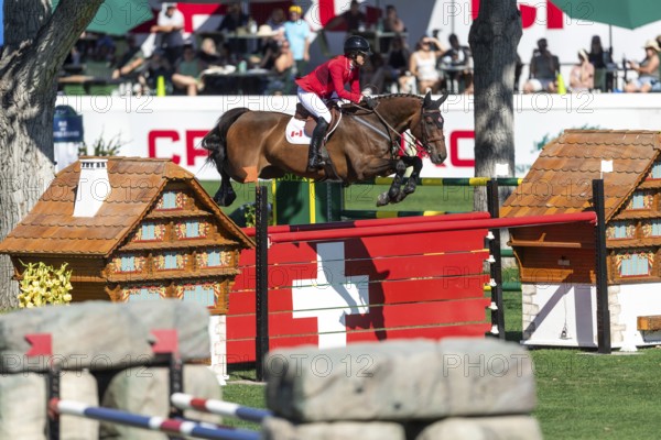 Calgary, Canada, Sept., 7, 2024. Amy Millar of Canada, riding Truman compete in the BMO Nations Cup during the CSIO Spruce Meadows, Masters, presented by Rolex, North America