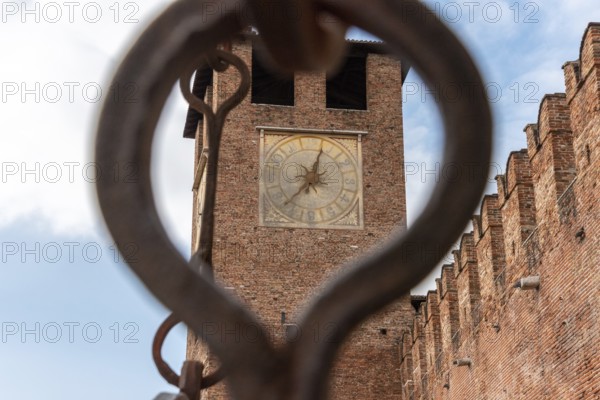 Scenic view of a tower of the medieval Castelvecchio castle in Verona, Italy, Europe