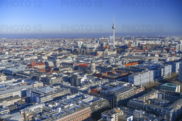 Aerial view, TV tower, Leipziger Straße, Friedrichsstraße, Berlin Cathedral, Gendarmenmarkt, Berlin Mitte, Berlin, Germany, Europe