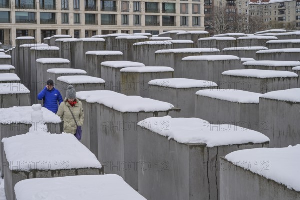 Winter, snow, Holocaust Memorial, Field of Stelae, Mitte, Berlin, Germany, Europe