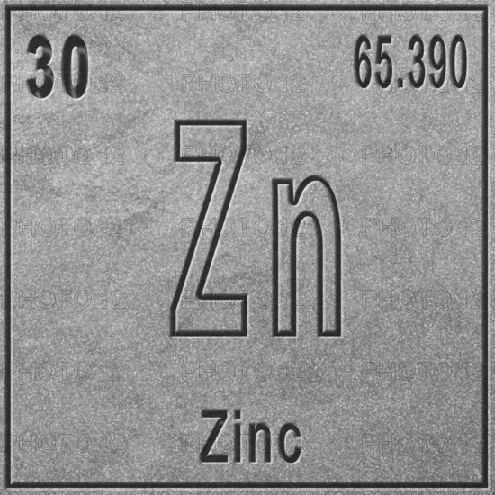 Zinc chemical element, Sign with atomic number and atomic weight, Periodic Table Element, silver background