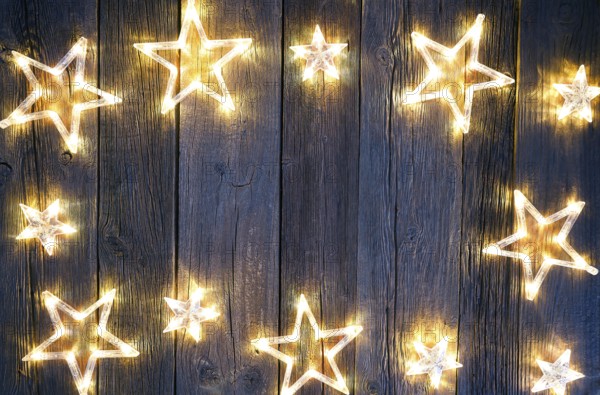 Christmas background postcard vintage stars on wooden background