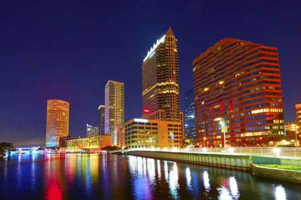 Florida Tampa skyline at sunset from Hillsborough river in US