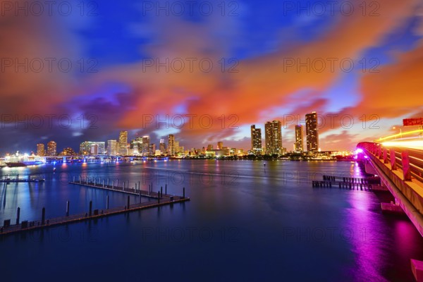 Miami downtown skyline sunset in Florida USA