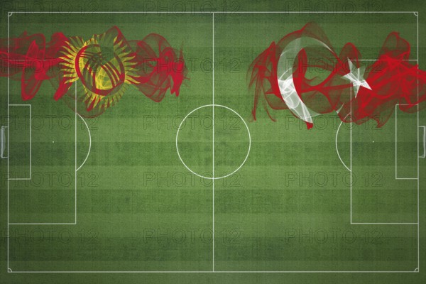 Kyrgyzstan vs Turkey Soccer Match, national colors, national flags, soccer field, football game, Competition concept, Copy space