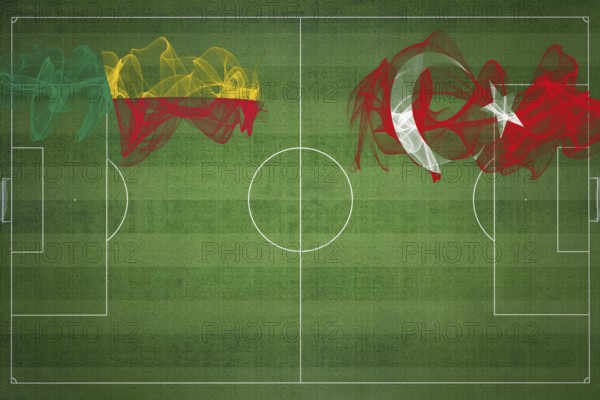 Benin vs Turkey Soccer Match, national colors, national flags, soccer field, football game, Competition concept, Copy space