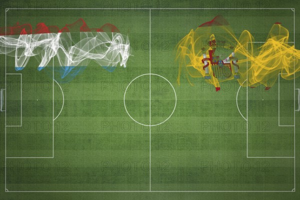 Luxembourg vs Spain Soccer Match, national colors, national flags, soccer field, football game, Competition concept, Copy space