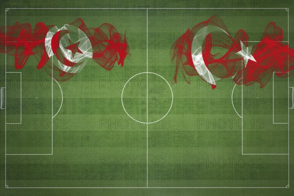 Tunisia vs Turkey Soccer Match, national colors, national flags, soccer field, football game, Competition concept, Copy space